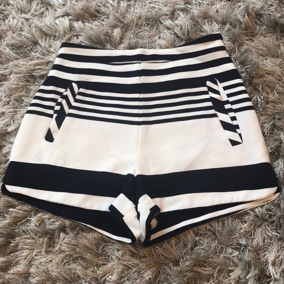 High waisted navy and white striped shorts - Picture 1 of 3